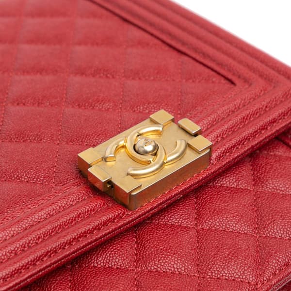 Pre-owned Chanel Quilted Caviar North South Boy Flap Red