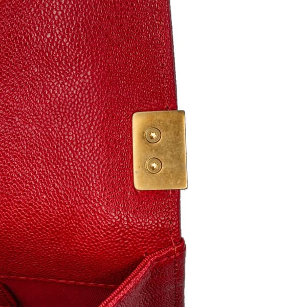 Pre-owned Chanel Quilted Caviar North South Boy Flap Red