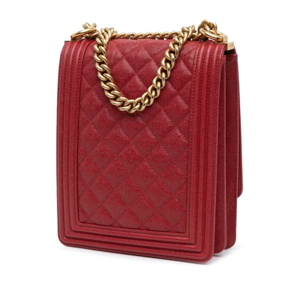 Pre-owned Chanel Quilted Caviar North South Boy Flap Red