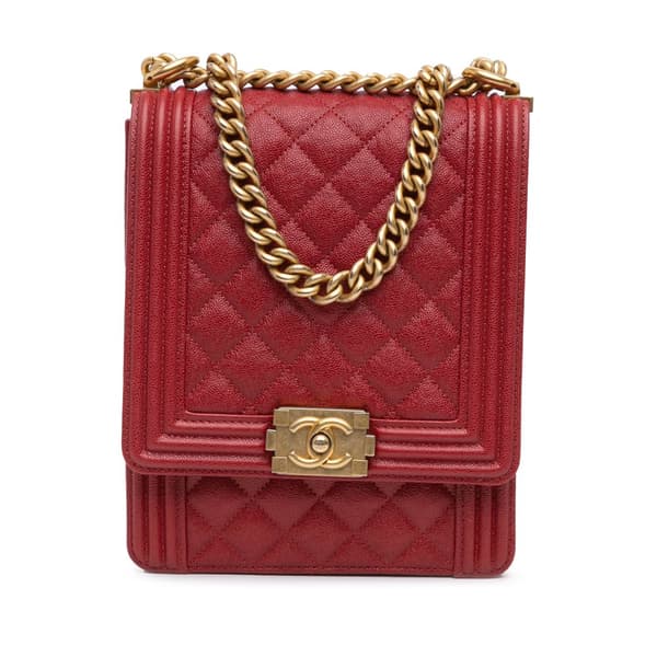 Pre-owned Chanel Quilted Caviar North South Boy Flap Red
