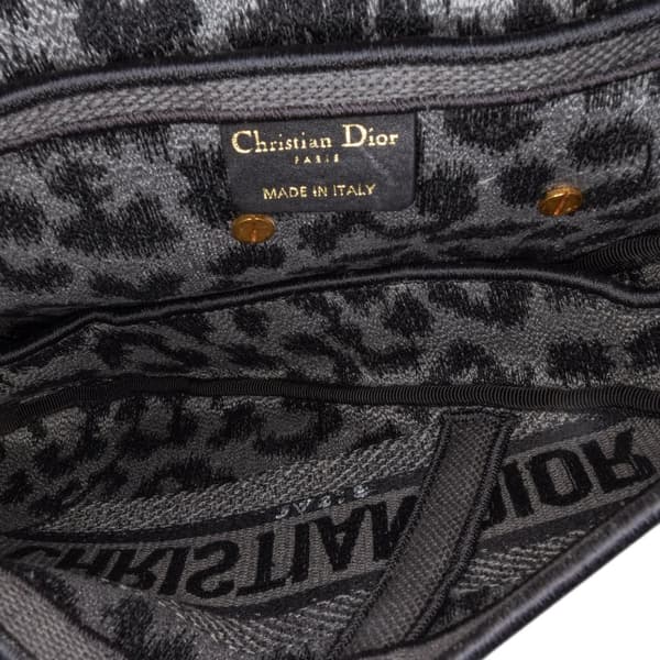 Pre-owned Dior Mizza Embroidered Canvas Leopard Saddle Bag Gray