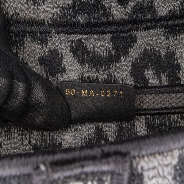 Pre-owned Dior Mizza Embroidered Canvas Leopard Saddle Bag Gray