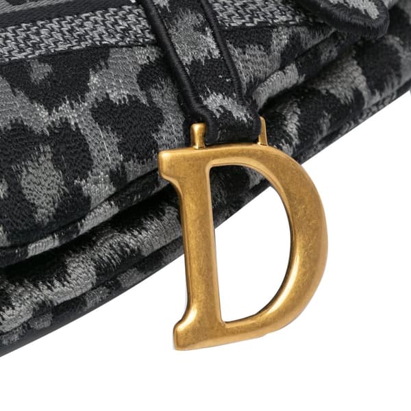 Pre-owned Dior Mizza Embroidered Canvas Leopard Saddle Bag Gray