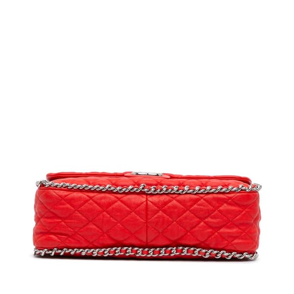 Pre-owned Chanel Maxi Washed Lambskin Chain Around Flap Red