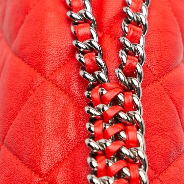 Pre-owned Chanel Maxi Washed Lambskin Chain Around Flap Red