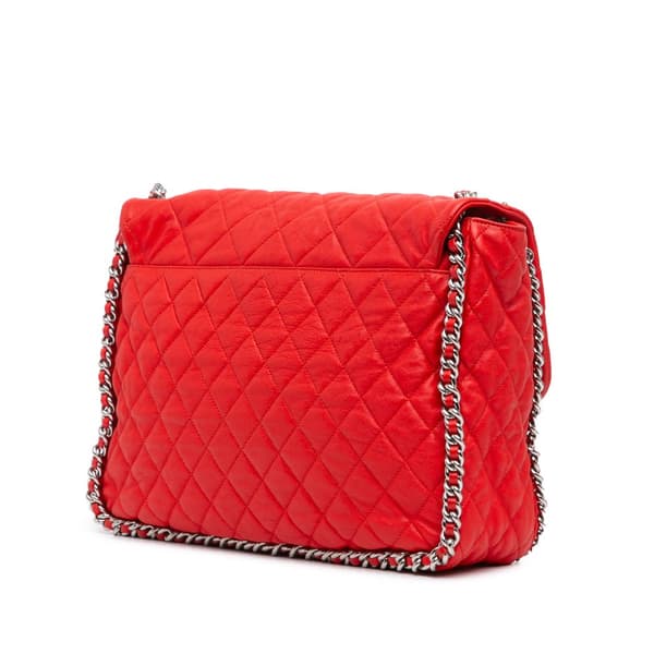 Pre-owned Chanel Maxi Washed Lambskin Chain Around Flap Red