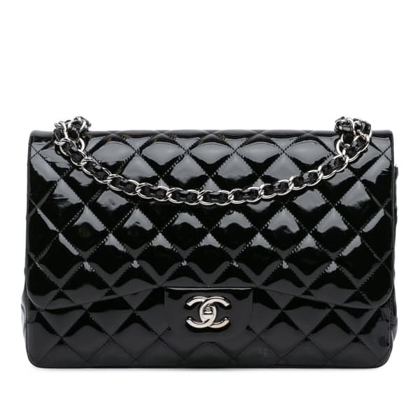 Pre-owned Chanel Jumbo Classic Patent Double Flap Black