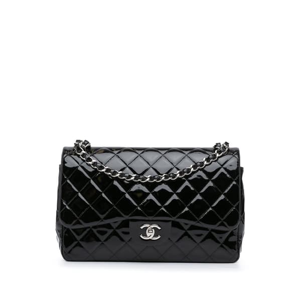Pre-owned Chanel Jumbo Classic Patent Double Flap Black