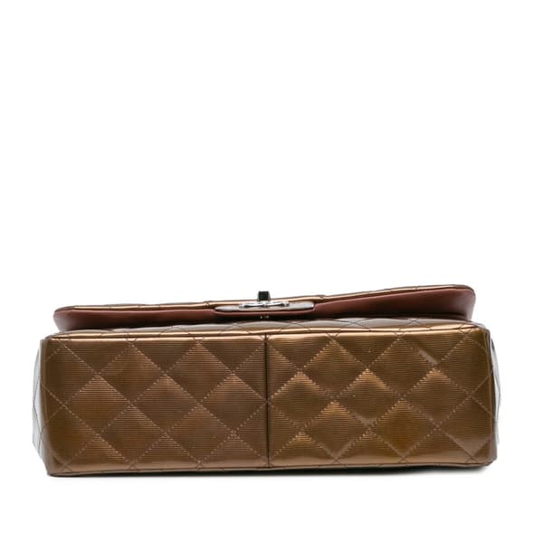Pre-owned Chanel Jumbo Classic Metallic Patent Double Flap Brown