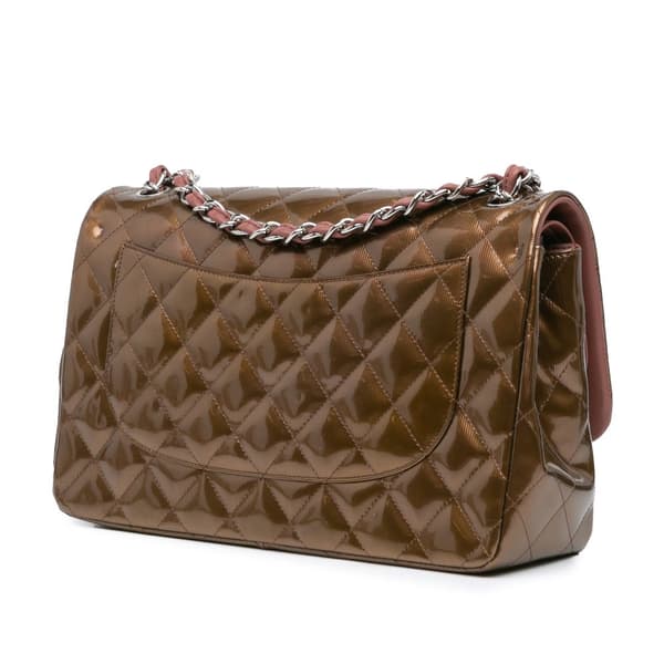 Pre-owned Chanel Jumbo Classic Metallic Patent Double Flap Brown