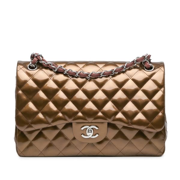 Pre-owned Chanel Jumbo Classic Metallic Patent Double Flap Brown