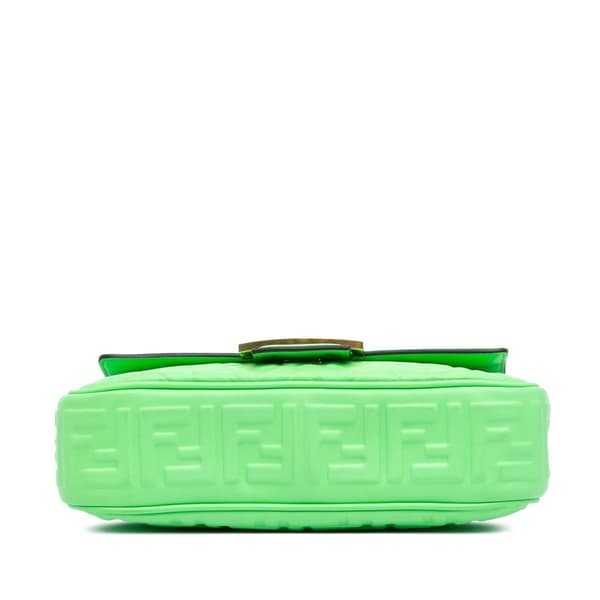 Pre-owned Fendi Zucca Embossed Leather Chain Midi Baguette Green