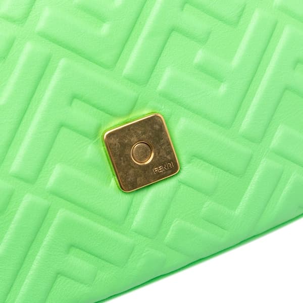 Pre-owned Fendi Zucca Embossed Leather Chain Midi Baguette Green