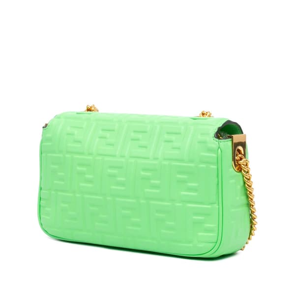 Pre-owned Fendi Zucca Embossed Leather Chain Midi Baguette Green