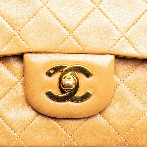 Pre-owned Chanel Small Classic Lambskin Double Flap Brown
