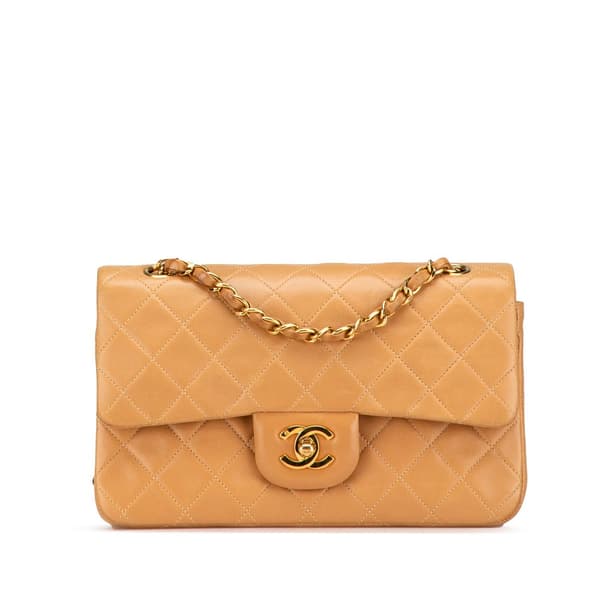 Pre-owned Chanel Small Classic Lambskin Double Flap Brown