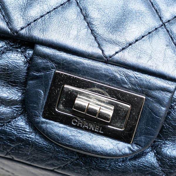 Pre-owned Chanel Reissue 2.55 Aged Metallic Calfskin Flap 226 Blue
