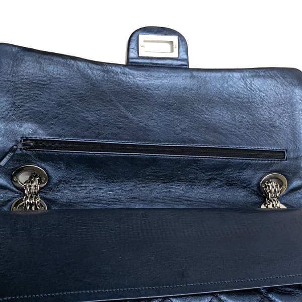 Pre-owned Chanel Reissue 2.55 Aged Metallic Calfskin Flap 226 Blue