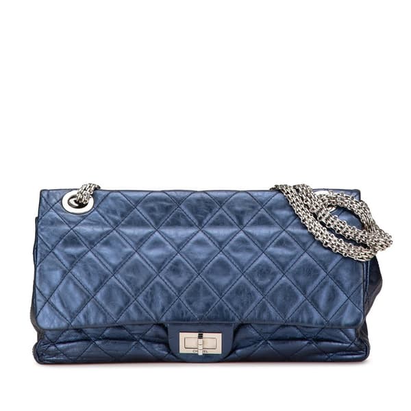 Pre-owned Chanel Reissue 2.55 Aged Metallic Calfskin Flap 226 Blue