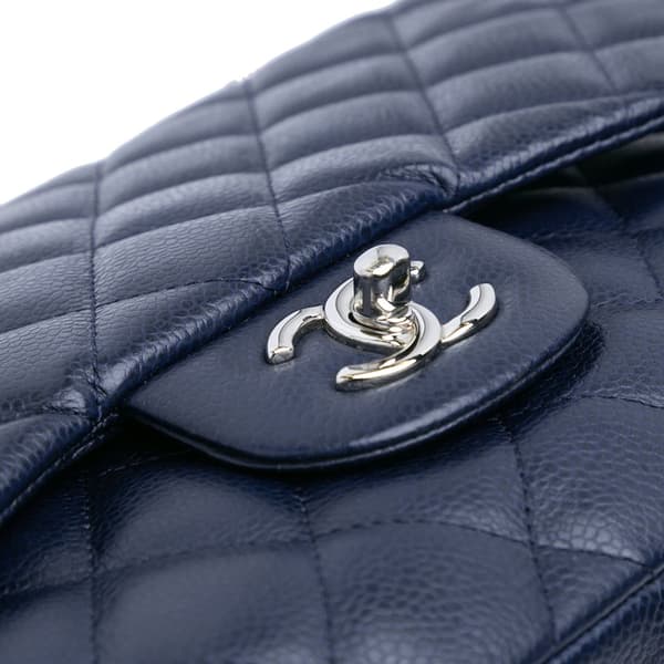 Pre-owned Chanel Jumbo Classic Caviar Double Flap Blue