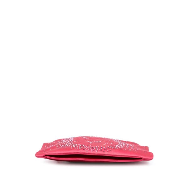 Pre-owned Chanel Satin Diamante Camellia Clutch with Chain Pink