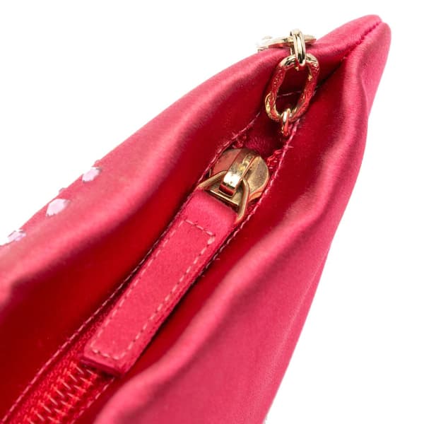 Pre-owned Chanel Satin Diamante Camellia Clutch with Chain Pink
