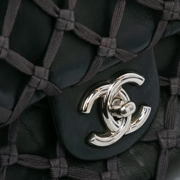 Pre-owned Chanel Jumbo Calfskin Canebiers Net Flap Black