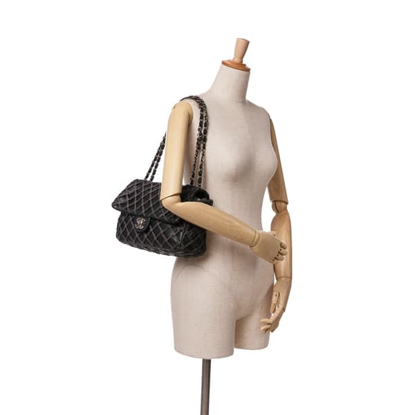 Pre-owned Chanel Jumbo Calfskin Canebiers Net Flap Black