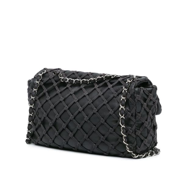 Pre-owned Chanel Jumbo Calfskin Canebiers Net Flap Black
