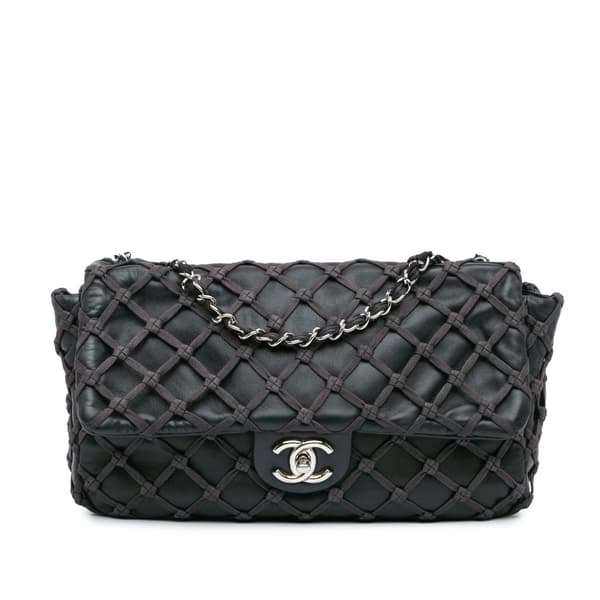 Pre-owned Chanel Jumbo Calfskin Canebiers Net Flap Black