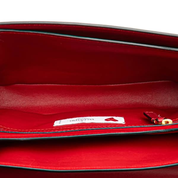 Pre-owned Valentino Leather L'Amour Rockstud Chain Shoulder Bag Red