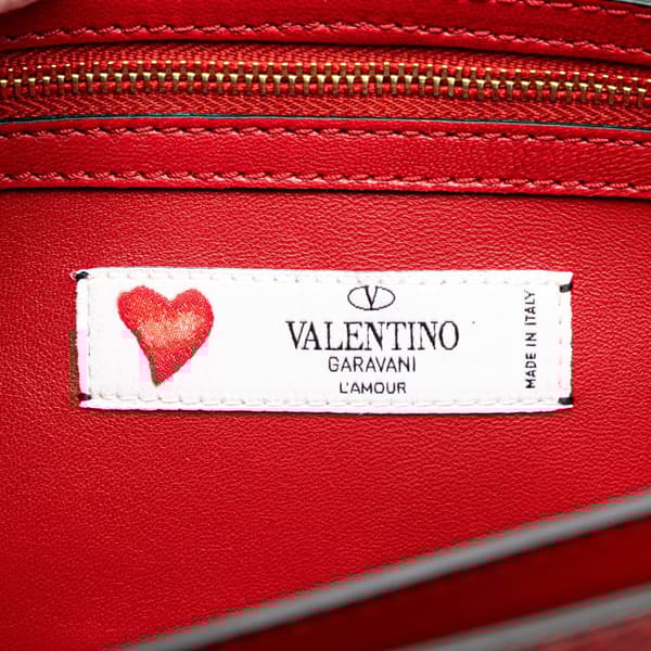 Pre-owned Valentino Leather L'Amour Rockstud Chain Shoulder Bag Red
