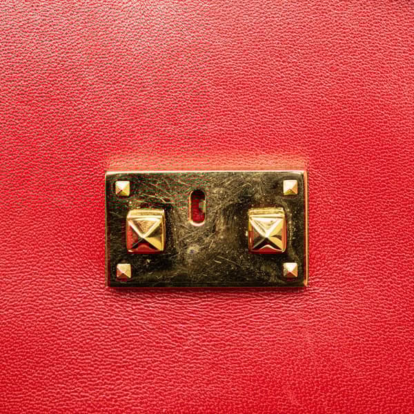 Pre-owned Valentino Leather L'Amour Rockstud Chain Shoulder Bag Red