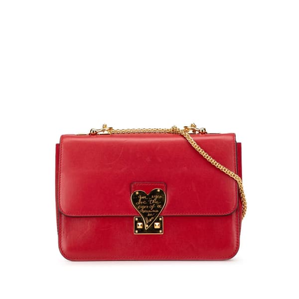 Pre-owned Valentino Leather L'Amour Rockstud Chain Shoulder Bag Red