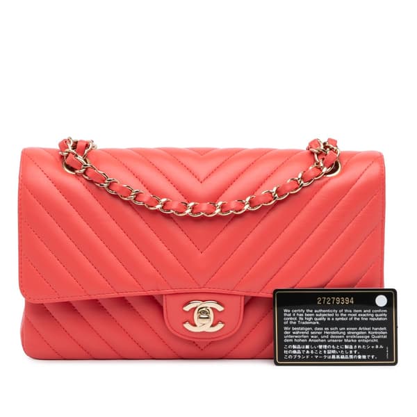 Pre-owned Chanel Medium Classic Chevron Lambskin Double Flap Red