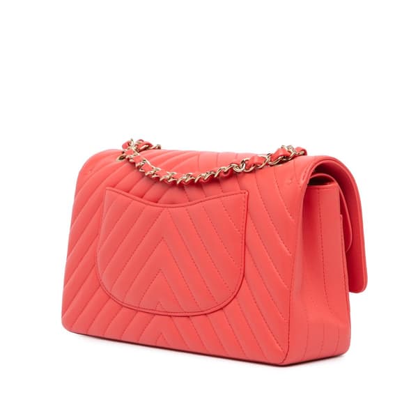 Pre-owned Chanel Medium Classic Chevron Lambskin Double Flap Red