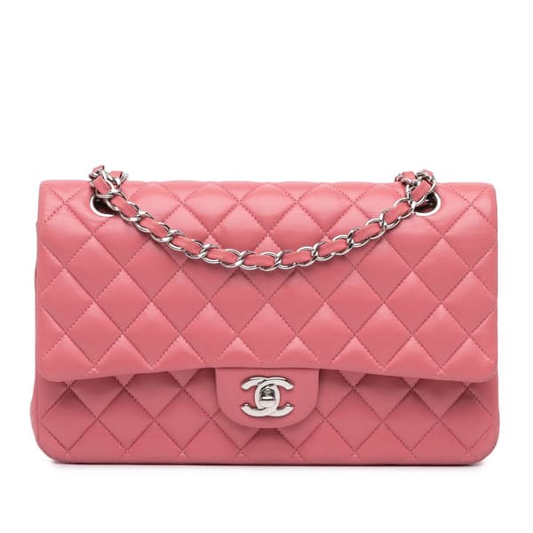 Pre-owned Chanel Medium Classic Lambskin Double Flap Pink