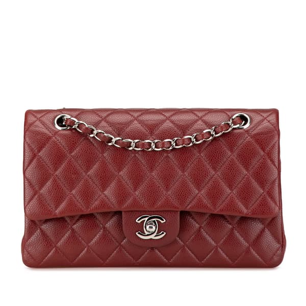 Pre-owned Chanel Medium Classic Caviar Double Flap Red