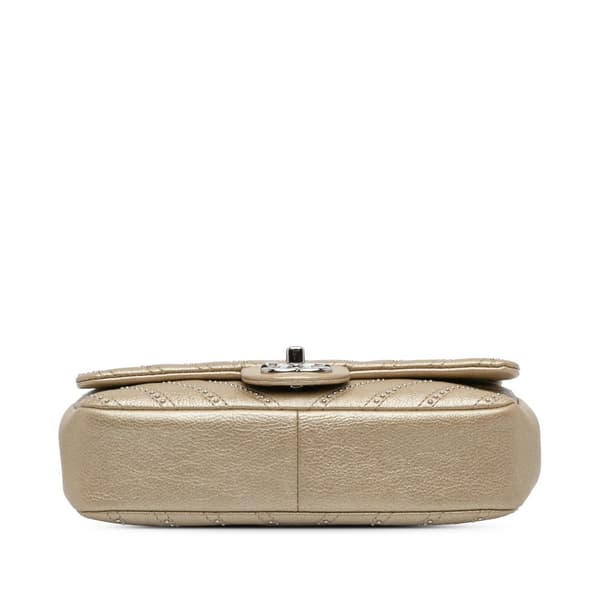 Pre-owned Chanel Small Chevron Calfskin Studded Flap Gold