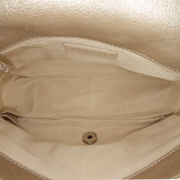 Pre-owned Chanel Small Chevron Calfskin Studded Flap Gold