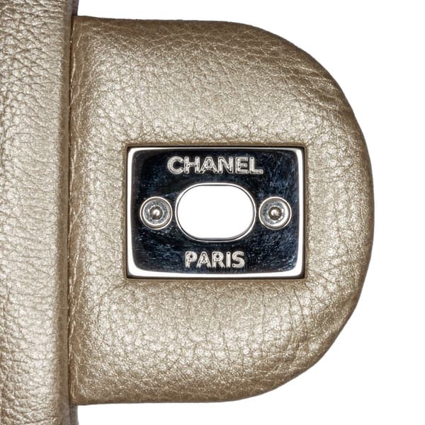 Pre-owned Chanel Small Chevron Calfskin Studded Flap Gold