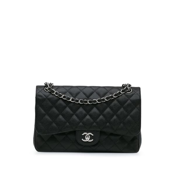 Pre-owned Chanel Jumbo Classic Caviar Double Flap Black