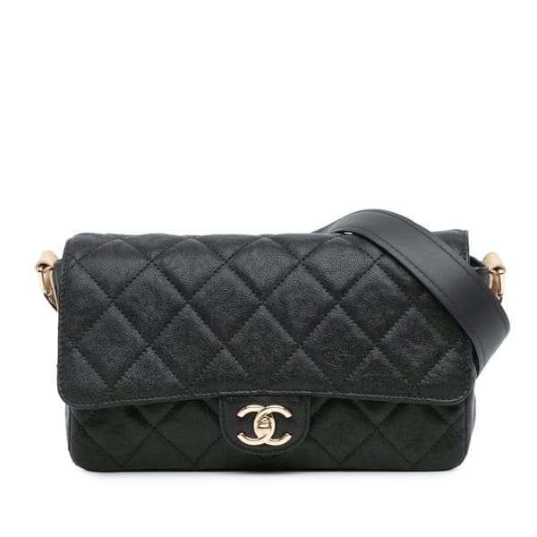Pre-owned Chanel CC Bicolor Quilted Caviar Single Flap Black
