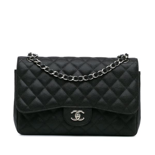 Pre-owned Chanel Jumbo Classic Caviar Double Flap Black