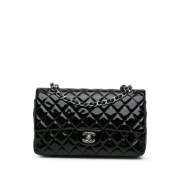 Pre-owned Chanel Medium Classic Patent Double Flap Black