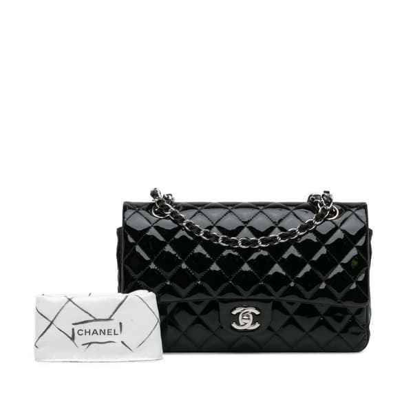 Pre-owned Chanel Medium Classic Patent Double Flap Black