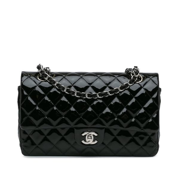 Pre-owned Chanel Medium Classic Patent Double Flap Black