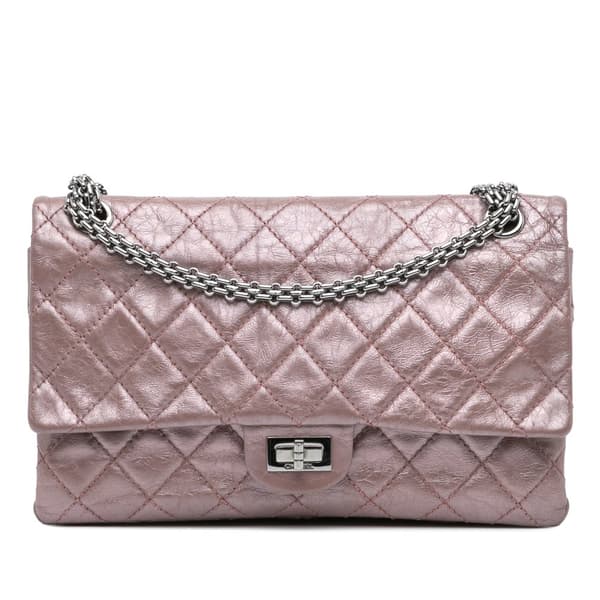 Pre-owned Chanel Reissue 2.55 Aged Metallic Calfskin Double Flap 226 Pink