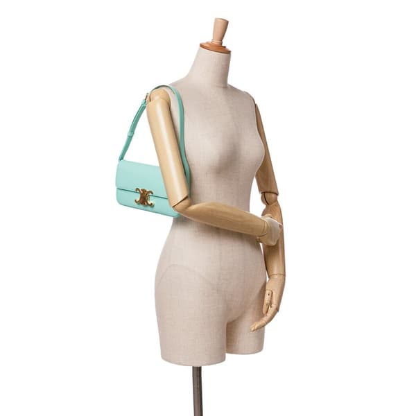 Pre-owned Celine Triomphe Leather Claude Shoulder Bag Blue