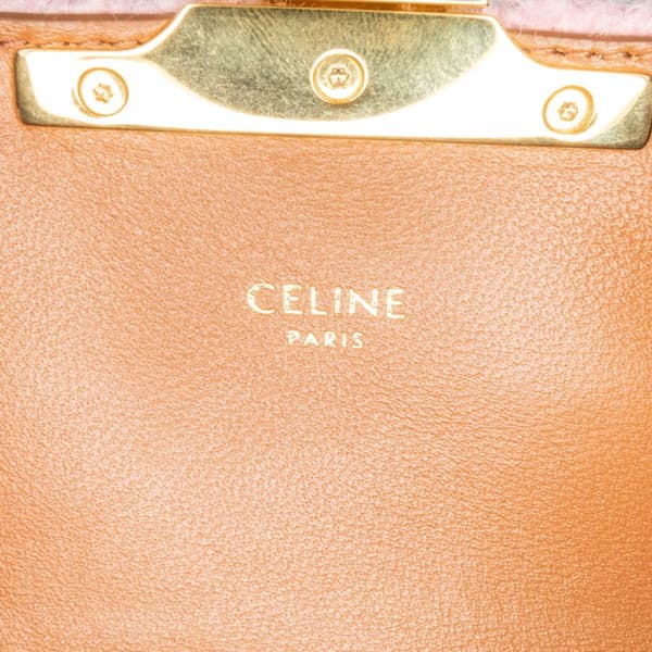 Pre-owned Celine Triomphe Tweed Claude Chain Shoulder Bag Pink